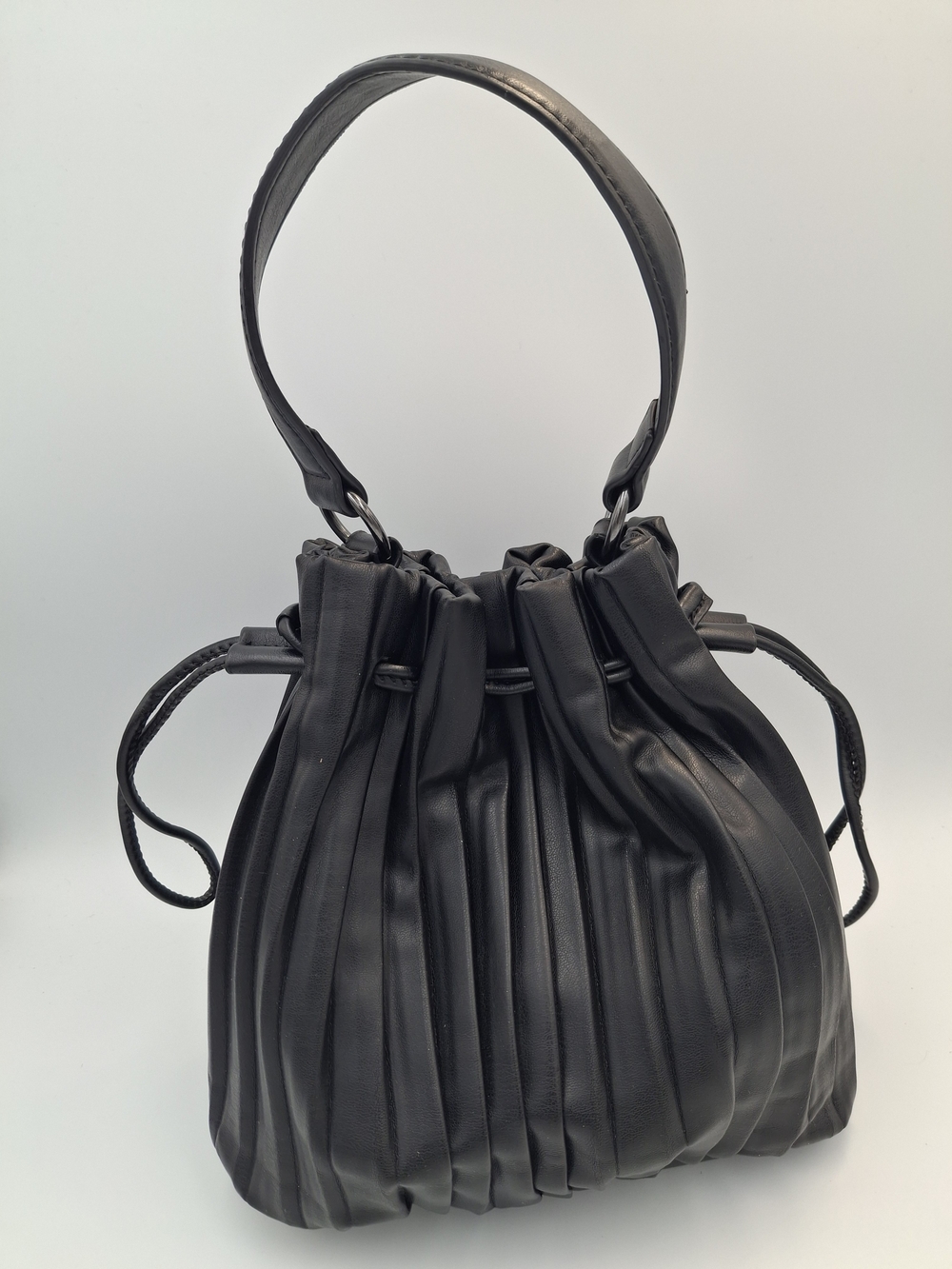 Simply Vera Vera Wang Black Pleated Drawstring Shoulder Bag Handbag
